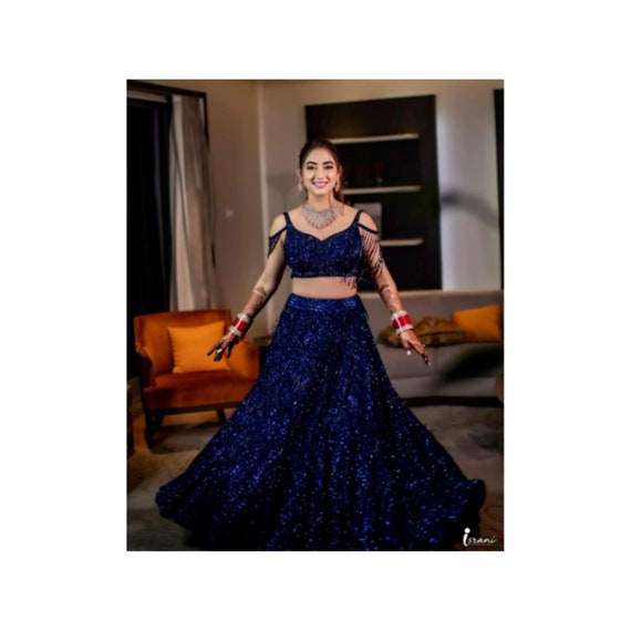 Blue Color Bridal Lehenga Choli in Georgette With Peacock