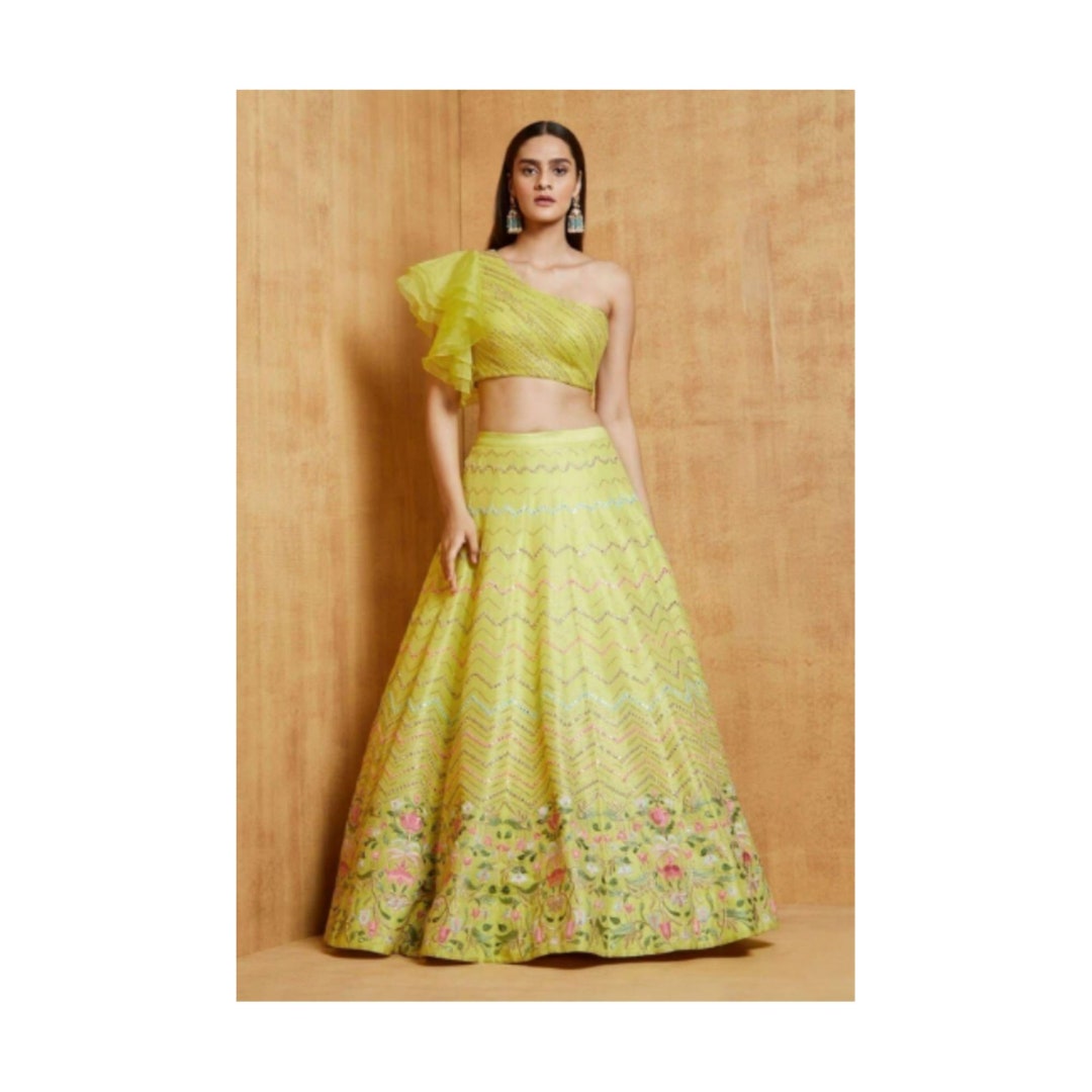 Monumental Yellow Crop Top Lehenga Choli in Art Silk With Etsy