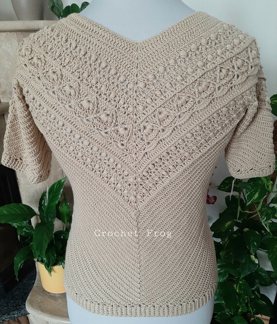 Blusa de crochet con cuello en V KATLA Patron PDF tablas diagrama Etsy Espana