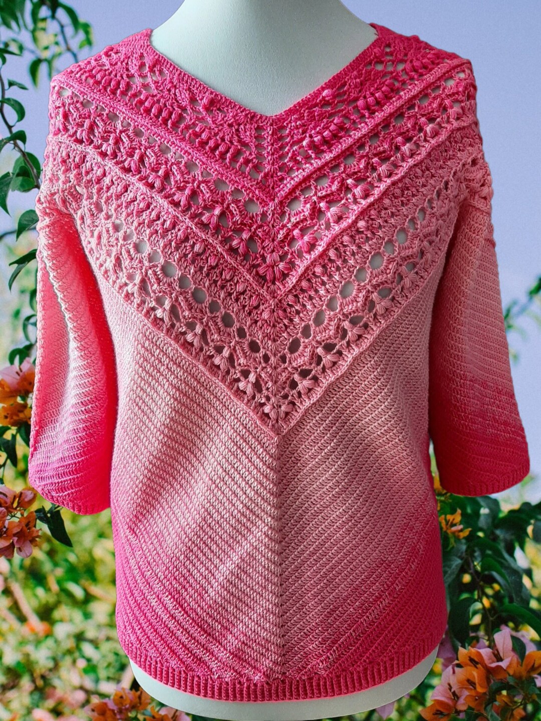 V-Neck Crochet Trim Blouse main image 1