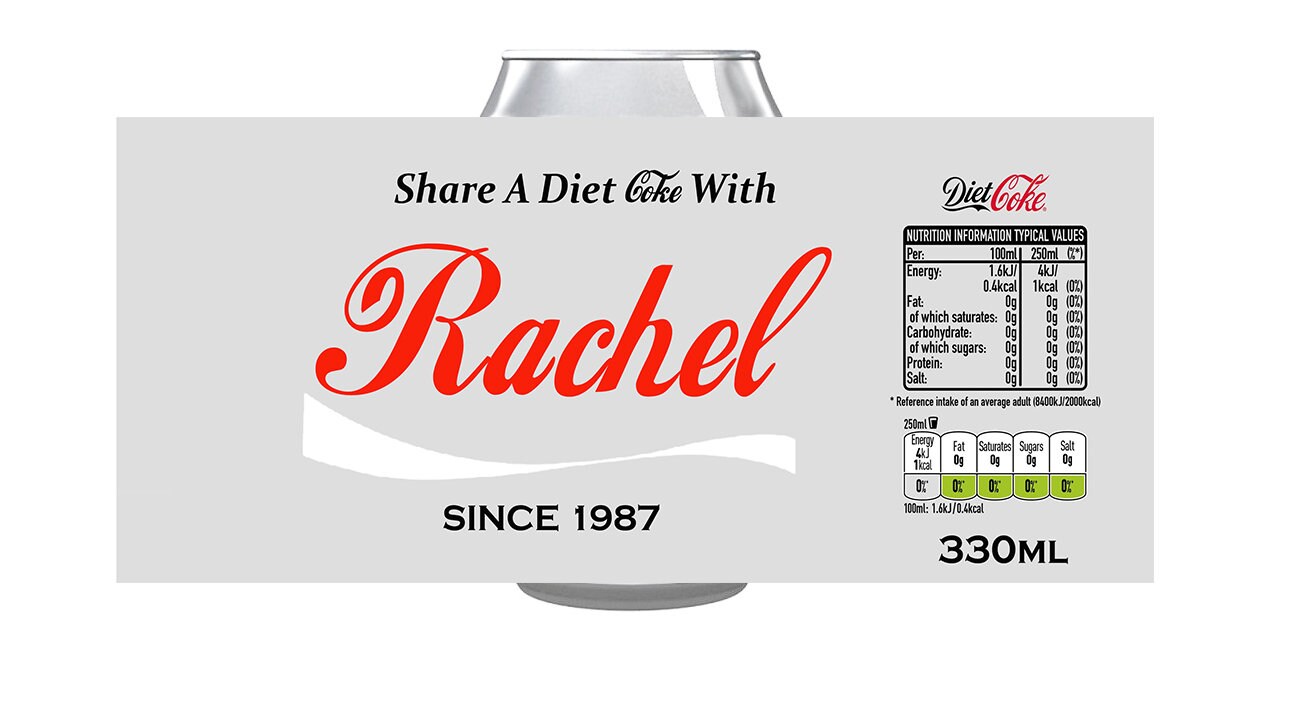 2 x Diet Coke Can Labels - Any Name - Personalised Can Label Cola - 330ml Diet Coke Can - Party favour - birthday - xmas label gift