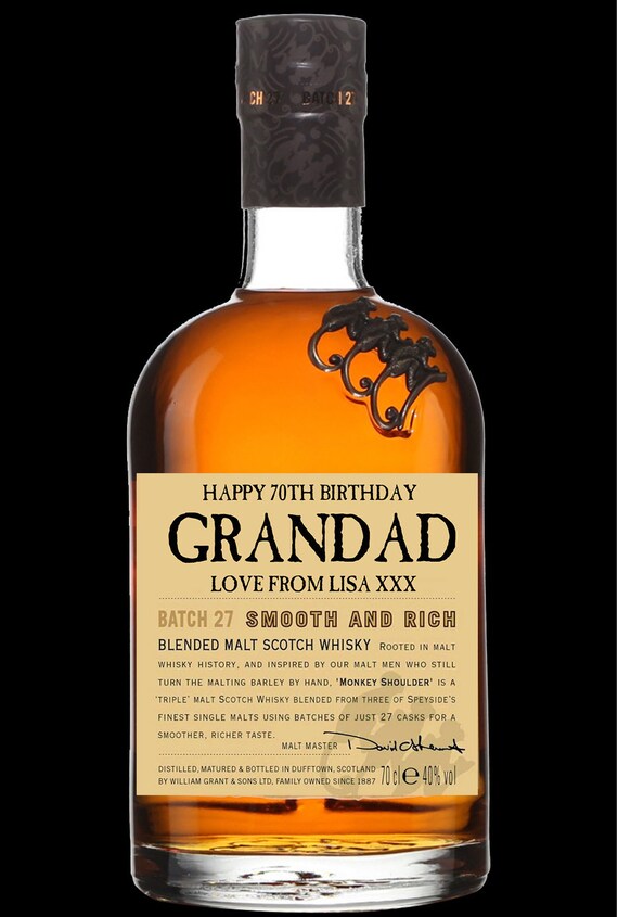 Personalised Monkey Shoulder whiskey Bottle label - Party favour - Gift - Fathers day - Whisky - birthday - wedding - xmas bottle label