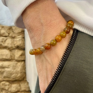 Real Brown Agate Gemstone Bracelet,Agate Stretch Bracelet,Beaded Agate Bracelet,Birthstone Bracelet,Hematite Bracelet,Adjustable Bracelet,