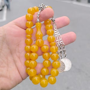 Personalized Amber Bakelite Rosary: 33-Bead Islamic Prayer Tesbih