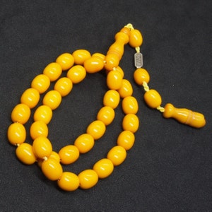 Yellow Bakelite Rosary: 33-Bead Muslim Prayer Beads Misbaha