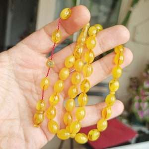 Yellow Amber Bakelite Rosary: 33-Bead Muslim Prayer Beads