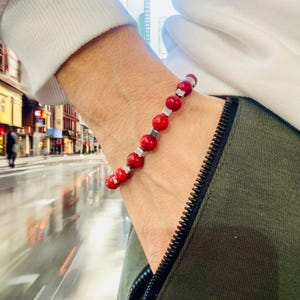 Real Red Agate Gemstone Bracelet,Agate Stretch Bracelet,Beaded Agate Bracelet,Birthstone Bracelet,Hematite Bracelet,Adjustable Bracelet,