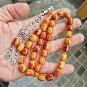 Amber Bakelite Workmanship 33 Beads Islamic Prayer Rosary, Tesbih, Rosary, Misbaha, Faturan, Special Gift, مسبحة