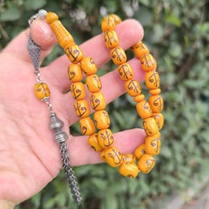 Laser Engraved, Amber Bakelite Workmanship, Rosary, 33 Beads Islamic Prayer, Tightening Amber, Tesbih, Faturan, مسبحة