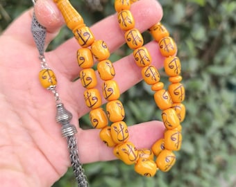 Rosario con grabado láser, baquelita de color ámbar, oración islámica de 33 cuentas, ámbar tensor, tesbih, faturán, مسبحة