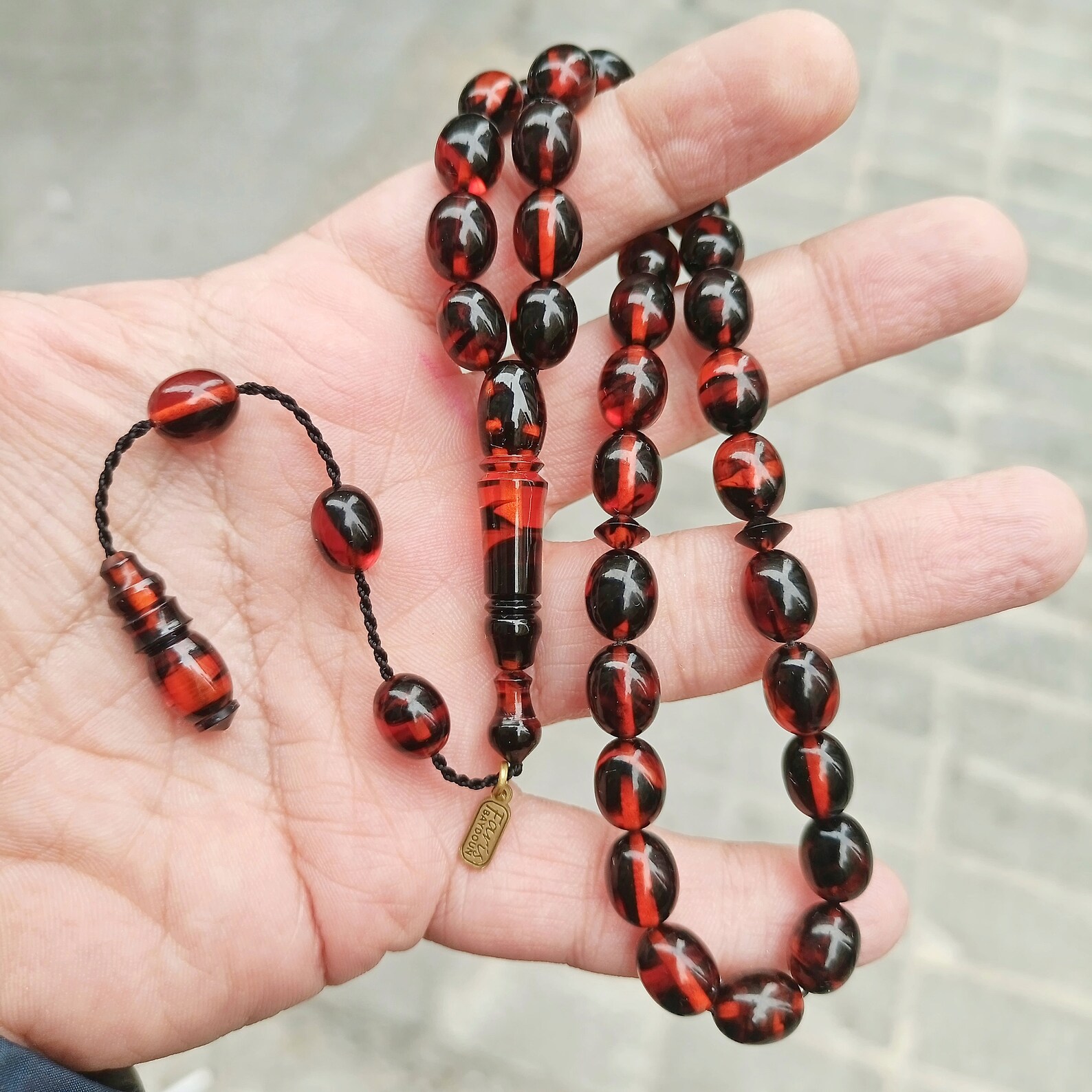 Red Black Amber Bakelite Rosary: 33-Bead Islamic Prayer Tesbih