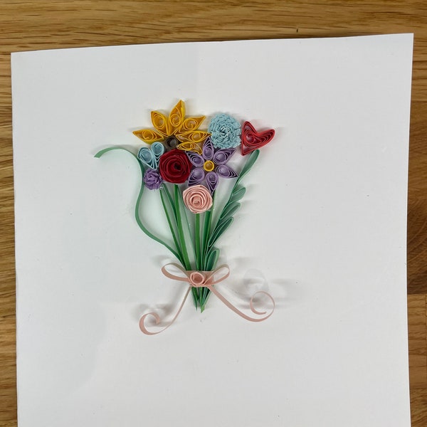 Handmade personalized Paper quilling Flower bouquet greeting card - Mother’s Day - anniversary - birthday - any occasion