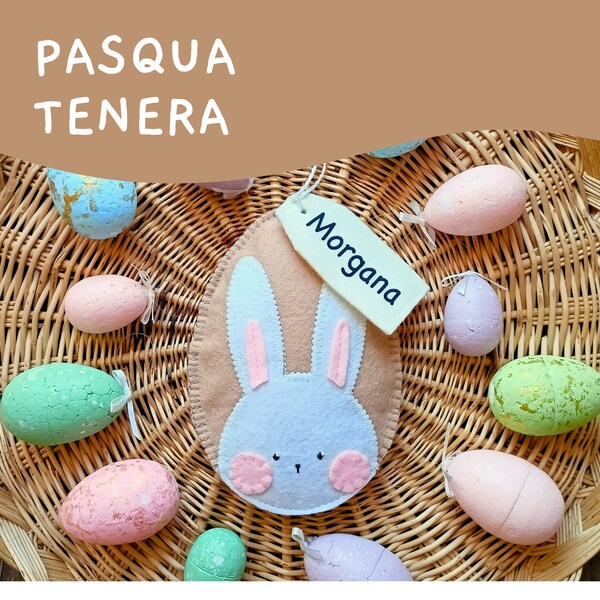 PASQUA TENERA decorazione uovo con coniglio e tag nome