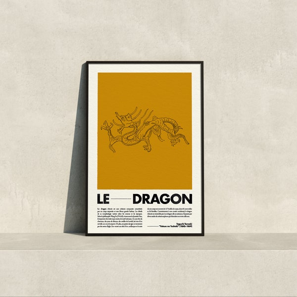 Le Dragon Printable Wall Art | DIGITAL DOWNLOAD | Yellow Home Decor Albert Racinet Fine Art Prints | Antique Chinese Dragon Painting Poster