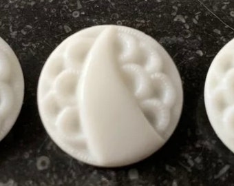 Set Of 3 Of Antique Vintage White Glass Buttons