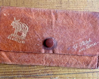 Vintage Leather Needle Sewing Purse Case Clovelly Devon Donkey