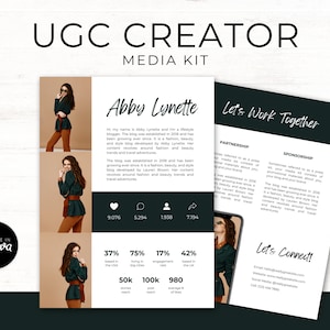 Modèle de kit média UGC Creator pour Canva - Kit média PDF pour influenceurs - Modèle UGC Canva, CV pour créateur de contenu