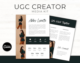UGC Ersteller Media Kit Vorlage für Canva - Infulencer Media Kit PDF - UGC Canva Vorlage, Lebenslauf für Content Writer