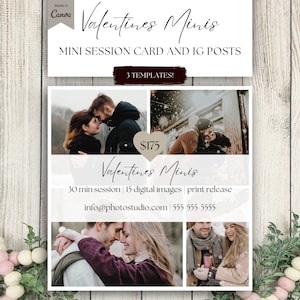 Valentine Mini Session CANVA Template for Photographers, Valentines Minis, Valentine Photo Sessions, Couples Photography, Photo Shoot, Flyer