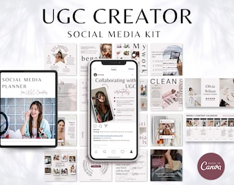 UGC Creator Social Media Template Kit for Canva - Instagram IG Posts, Pinterest, Planners, Covers, Highlights - UGC Creator Canva Templates