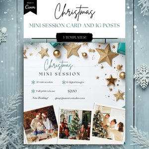 Weihnachts Mini Session Canva Vorlage für Fotografen, Instagram Story, Urlaubsfotografie Marketing, Printable Gold und Blau Shooting Flyer