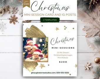 Weihnachts Mini Session Canva Vorlage für Fotografen, Instagram Post & Story, Urlaubsfotografie Marketing Karten, Mini Shoot Flyers