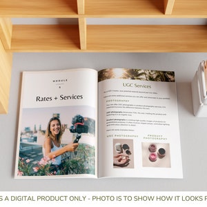 May include: A digital product guide with the title "Module 5 Rates + Services" and a section titled "UGC Services". The guide includes information about photography services, including product photography and UGC photography. The guide also includes images of small jars of product.