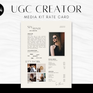 Modelo de kit de mídia de tabela de preços do criador UGC para Canva - Influencer Media Kit PDF - modelo UGC Canva, lista de preços, currículo para criador de conteúdo