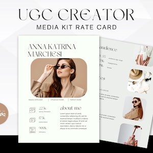 Canva 用 UGC クリエイター料金表メディアキット テンプレート - インフルエンサー メディアキット PDF - UGC Canva テンプレート、価格表、コンテンツ クリエイター向け履歴書