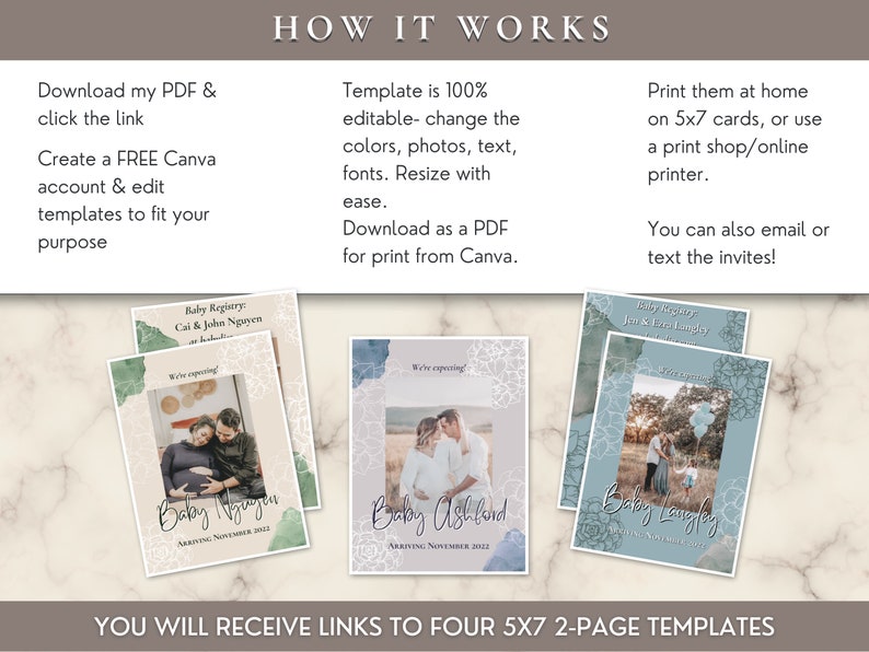 DIY Pregnancy Baby Announcement Card Templates - 4 Pack - We're ...
