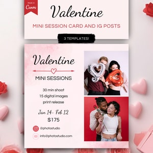 Valentine Mini Session CANVA Template for Photographers, Valentines Minis, Valentine Photo Sessions, Couples Photography, Photo Shoot Flyer