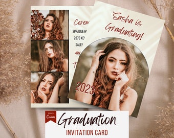 Tarjeta de anuncio de graduación con foto para hacer tú mismo, plantilla de Canva, plantilla de invitación a fiesta de graduación, invitación para último año, anuncio de graduación, imprimible