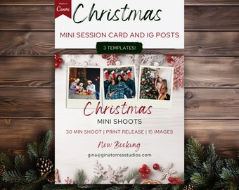Weihnachten Mini Session Canva Vorlage für Fotografen, Instagram Story, Urlaub Fotografie Marketing Flyer Druckbare Karte, Weiß und Rot
