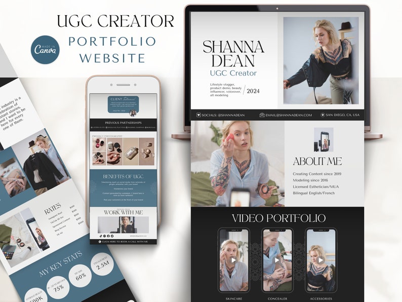 UGC Portfolio Template for Canva - UGC Creator Portfolio Canva Website ...