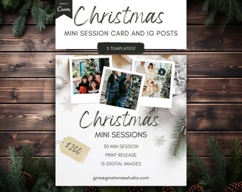Weihnachts Mini Session Canva Vorlage für Fotografen, Instagram Story, Urlaubs Fotografie Marketing Flyer Printable Weiß und Gold