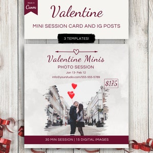 Valentine Mini Session CANVA Template for Photographers, Valentines Minis, Valentine Photo Sessions, Couples Photography, Photo Shoot Flyer