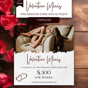 Valentine Boudoir Mini Session Canva Templates für Fotografen - IG Story, Post, 13x12cm druckbare Karte, Boudoir Template, Marketing Instagram