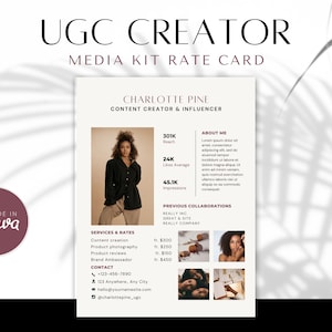 Modelo de kit de mídia de tabela de preços do criador UGC para Canva - Influencer Media Kit PDF - modelo UGC Canva, lista de preços, currículo para criador de conteúdo