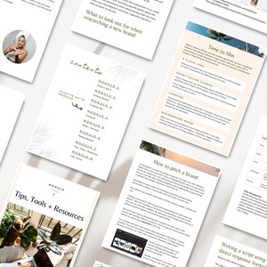 May include: A collection of printable worksheets with tips and resources for creating user-generated content (UGC) for social media. The worksheets include topics such as what UGC is, how to pitch a brand, and how to film UGC.
