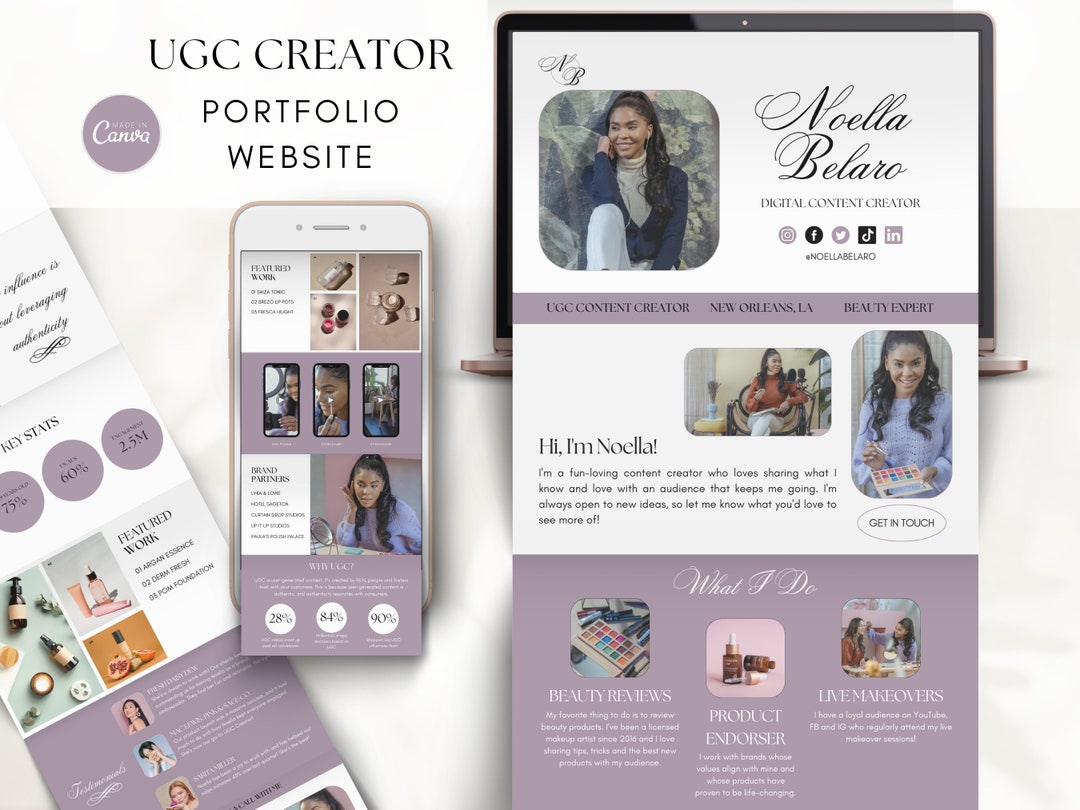 UGC Portfolio Template for Canva - UGC Creator Portfolio Canva Website ...