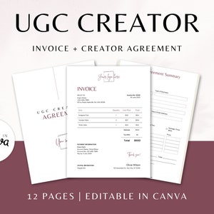 UGC Creator Contract and Invoice Templates for CANVA, UGC Invoice Template, Influencer Agreement, User Generated Content Contract