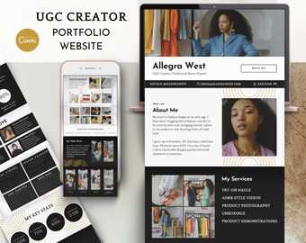 Modelo de portfólio UGC para Canva - Portfólio UGC Creator Site Canva - Kit de mídia, Kit de criação, Kit de modelo de site para criadores de conteúdo
