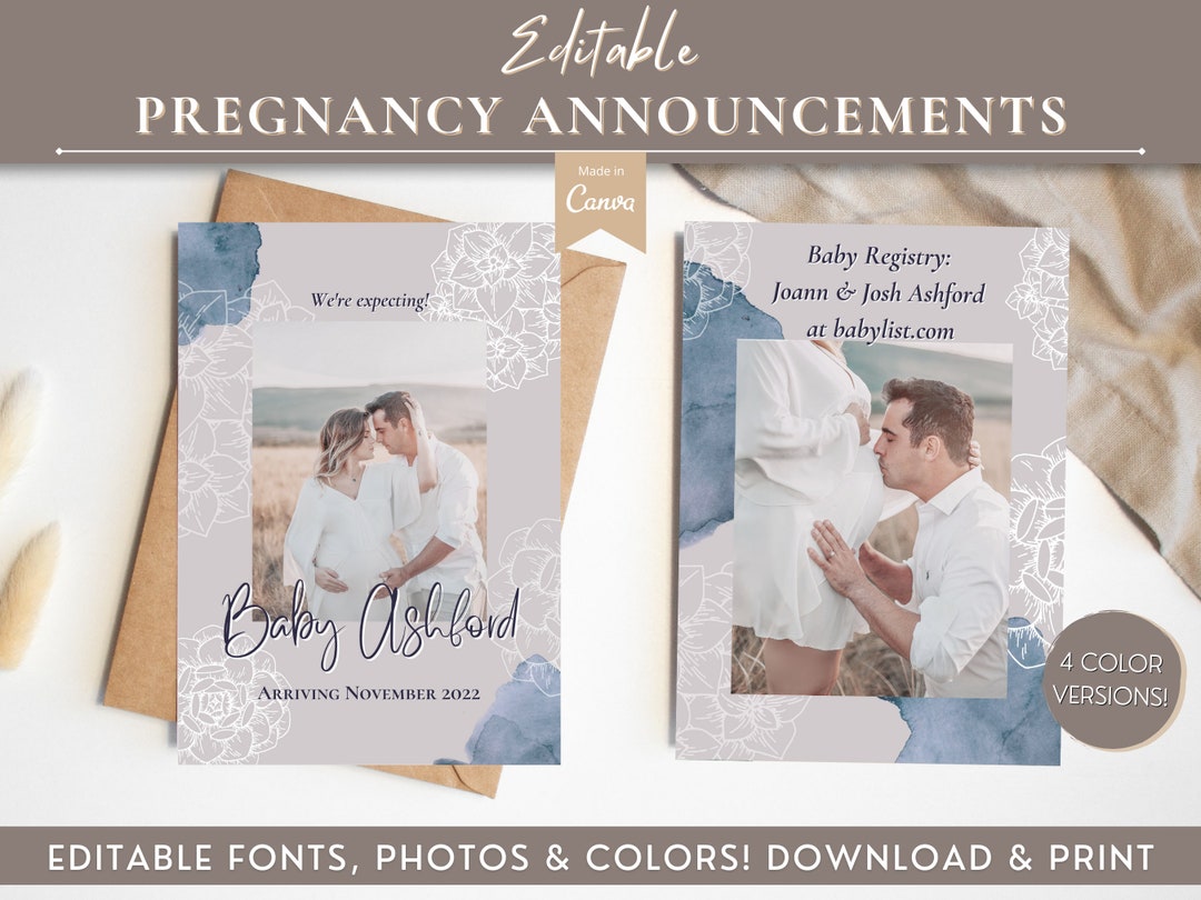 DIY Pregnancy Baby Announcement Card Templates - 4 Pack - We're ...