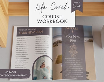 Plantilla de libro electrónico de coaching de vida Canva - Libro de trabajo - Imán de clientes potenciales de coaching - Para coaches de vida, ejercicios de amor propio y autoestima 40 páginas