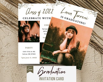 Tarjeta de anuncio de graduación DIY para plantilla Canva, plantilla de invitación a fiesta de graduación, invitación para último año, anuncio de graduación, imprimible