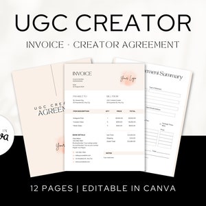 UGC Creator Contract and Invoice Templates for CANVA, UGC Invoice Template, Influencer Agreement, User Generated Content Contract