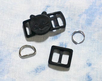 Cat Collar Hardware Set – Fits 3/8" Webbing – 10mm Breakaway Buckle, Slide Adjuster, D-Ring, Metal Circle Ring – DIY Cat Collar Making Kit
