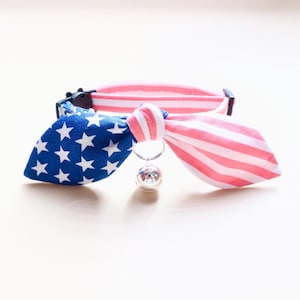 Patriotic cat Collar, "USA Flag" 4th of July cat outfit, Independence Day Cat Collar, Bunny Ear bow collar, Cat gifts, Gift for cat lovers