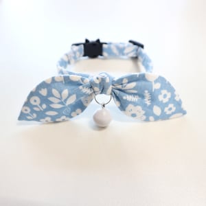 Adorable Blue Floral Bunny Ear Cat Collar with Breakaway Buckle and Bowtie Unique, Personalized Gift for Cat Lovers image 3