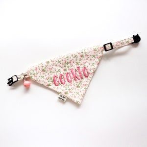 Floral Slide-On Pet Bandanas: Personalized with Your Pet's Name | Handcrafted for Dogs and Cats. Breakaway Buckle for Safety